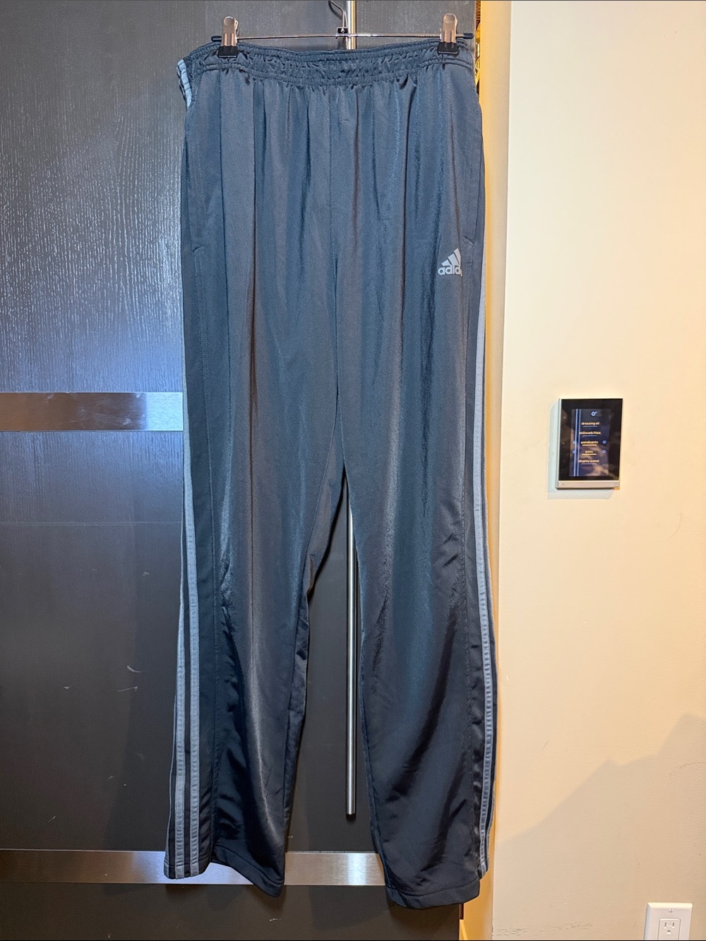 adidas Black Track Pants with Light Gray Side Stripes